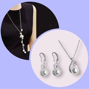 3 Piece Elegant Silver and White Pearl Jewelry Set